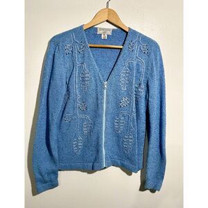 South Cotton Light sweater cardigan embroidery Cottage bohemian grandma women XL
